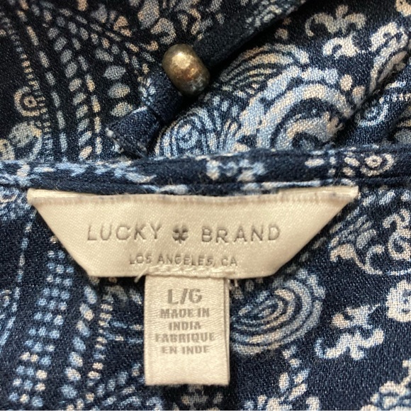 Lucky Brand Women’s Top Size Lg Blue White With Paisley Long Sleeves Boho V-Neck - Picture 8 of 11